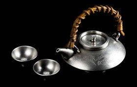 薩摩錫器　黒千代香　桜島　盃５ケ【No.53-1】