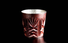 薩摩錫器　切子グラス　赤【No.96】