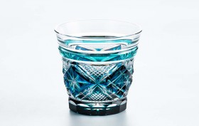 薩摩切子　二色衣　冷酒杯　瑠璃/緑【C-253】