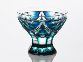 薩摩切子　二色衣　脚付盃　瑠璃緑【C-202】