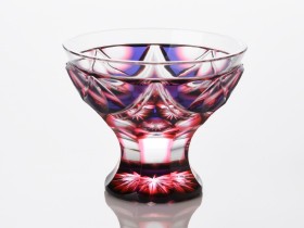 薩摩切子　二色衣　脚付盃　瑠璃金赤【C-202】